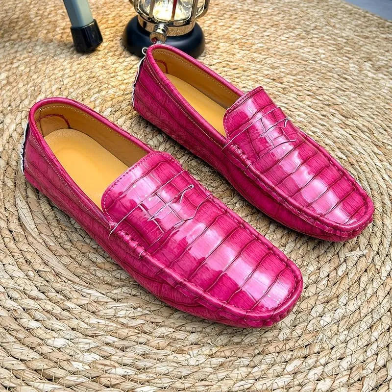 Men's Loafers Shoes Round Toe Vegan Leather Plaid Penny Loafers Slip Resistant Lightweight Flat Heel Casual Slip-ons