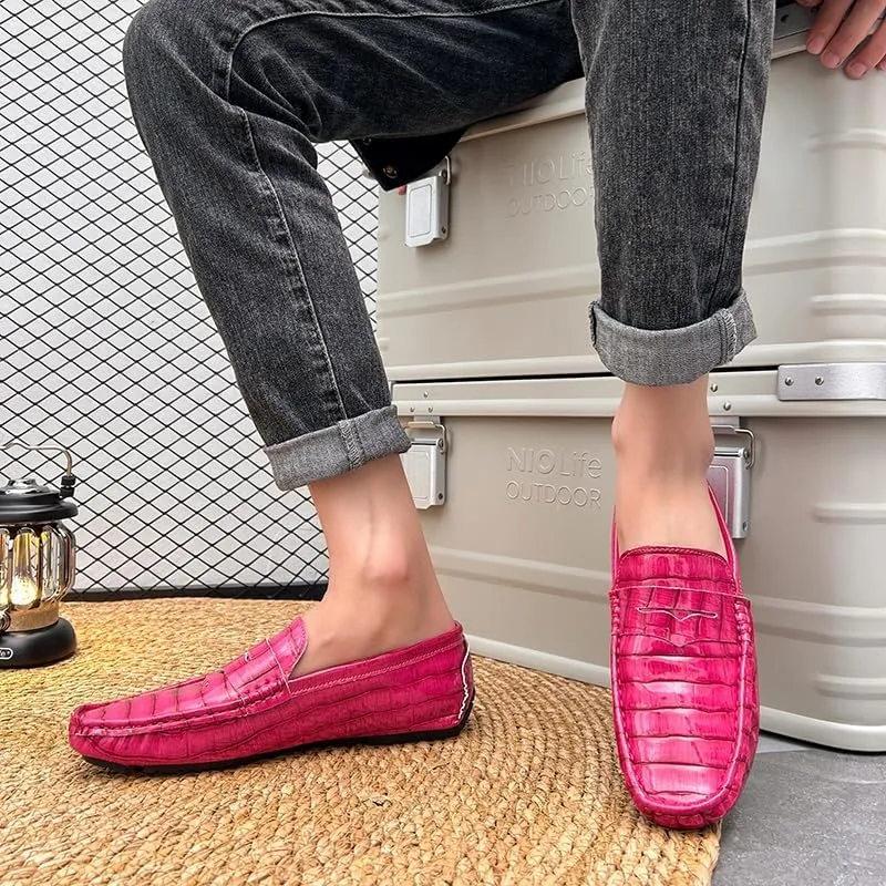 Men's Loafers Shoes Round Toe Vegan Leather Plaid Penny Loafers Slip Resistant Lightweight Flat Heel Casual Slip-ons