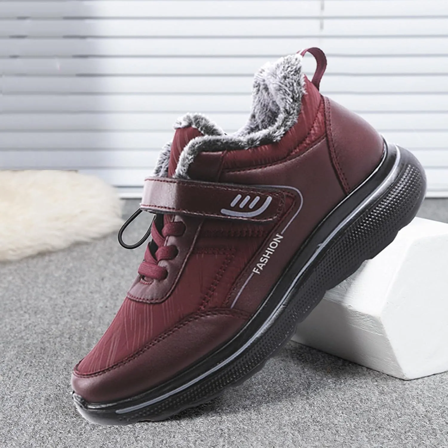 Mens Work Boots Slip On Hiking Sneakers Warm Fur Lined Women Workout Shoes Waterproof Winter Outdoor Botas Waterproof Non Slip Hike Grounded Footwear