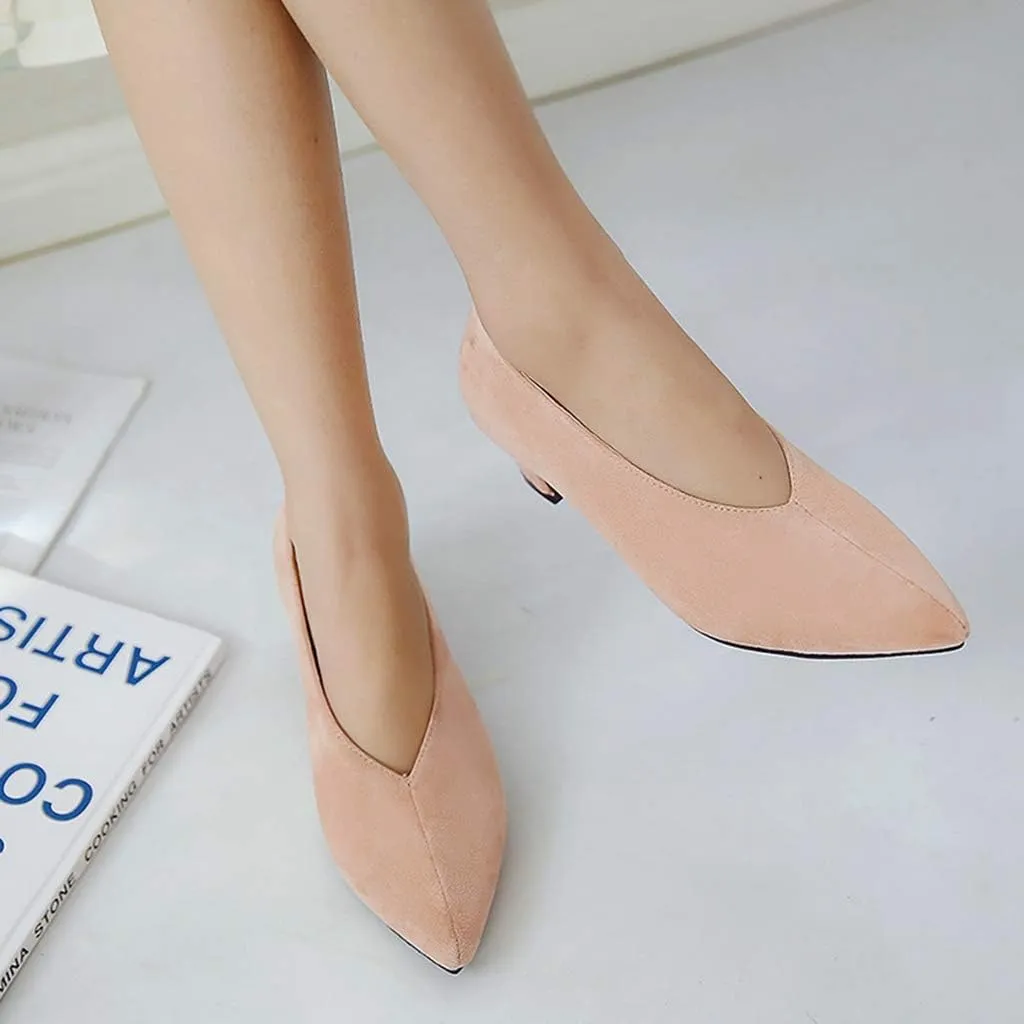 MIOKE Women's Classic Pointed Toe Comfy Kitten Low Heel Pumps Slip On Suede Daily Office Work Dress Shoes