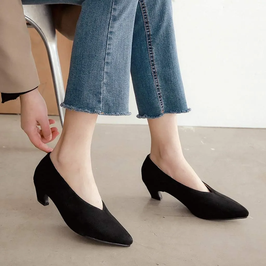 MIOKE Women's Classic Pointed Toe Comfy Kitten Low Heel Pumps Slip On Suede Daily Office Work Dress Shoes