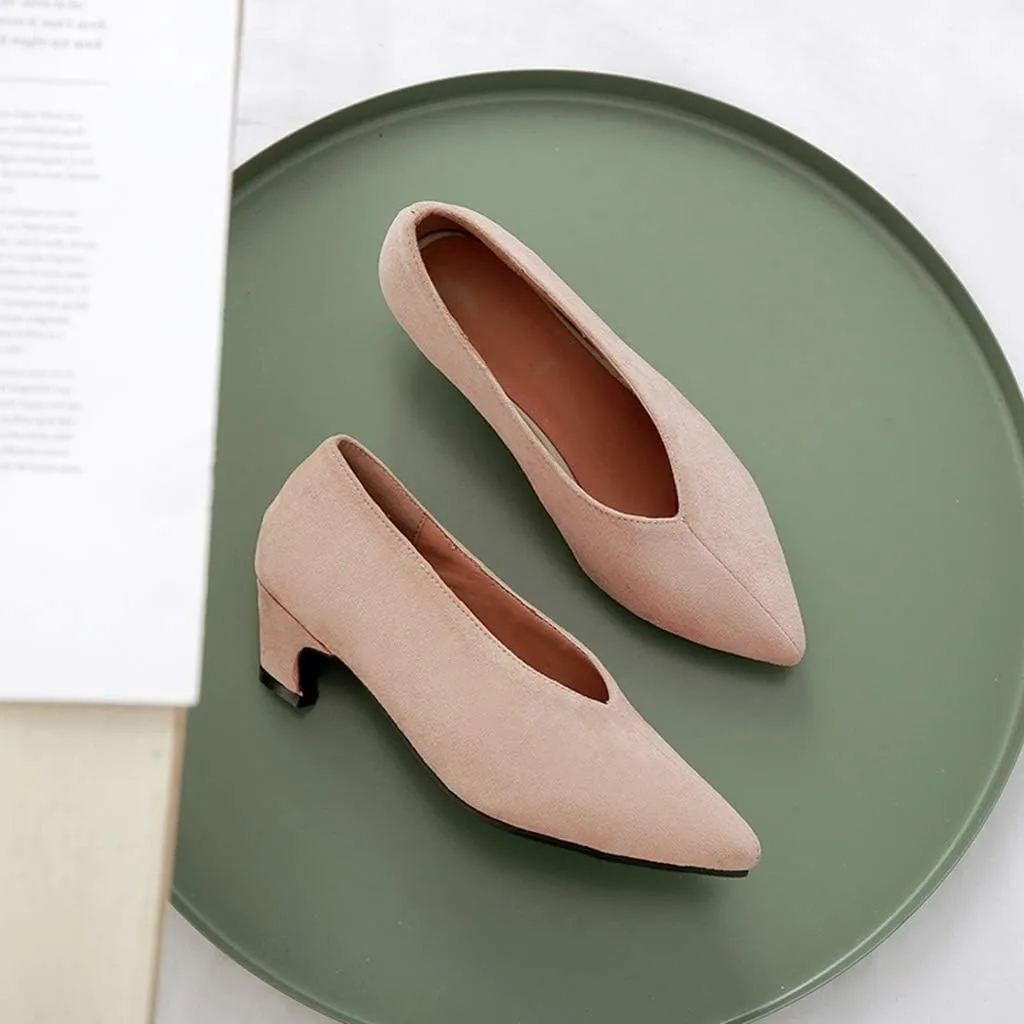 MIOKE Women's Classic Pointed Toe Comfy Kitten Low Heel Pumps Slip On Suede Daily Office Work Dress Shoes