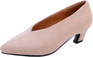 MIOKE Women's Classic Pointed Toe Comfy Kitten Low Heel Pumps Slip On Suede Daily Office Work Dress Shoes