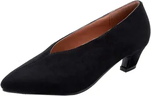 MIOKE Women's Classic Pointed Toe Comfy Kitten Low Heel Pumps Slip On Suede Daily Office Work Dress Shoes