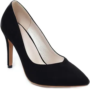 MIOKE Women's Pointed Toe Kitten Mid Heel Pumps Suede Slip On Comfort Stilettos Work Office Dress Shoes