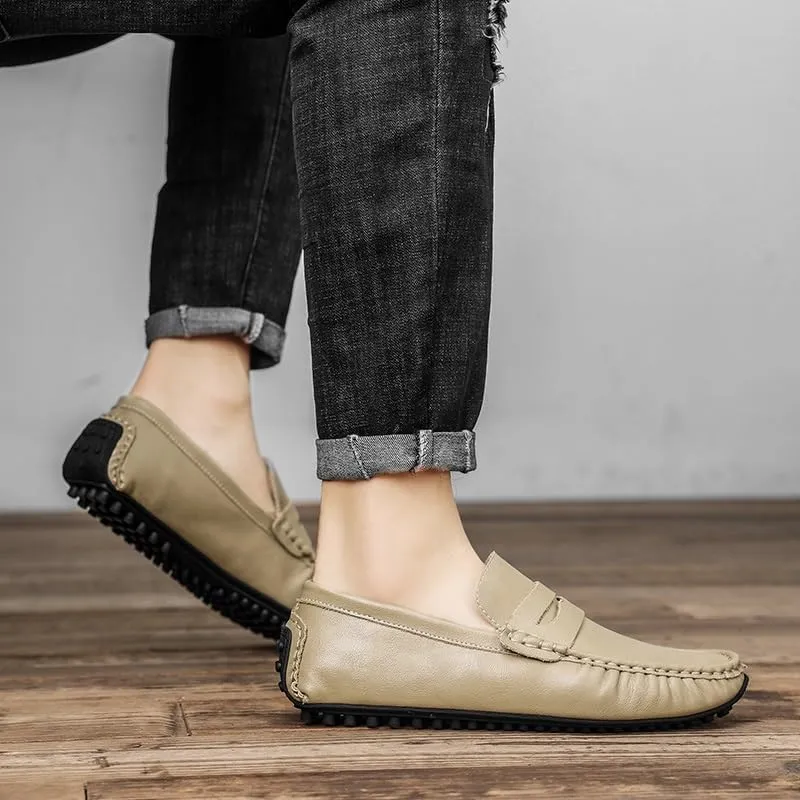 New Shoes Men's Loafers Round Toe Vegan Leather Penny Driving Loafers Comfortable Lightweight Flat Heel Flexible Classic Slip On