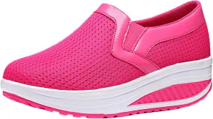 oiangi Women Wedge Shoes Breathable Mesh Sneakers Slip On Comfort Walking Shoes Fashion Casual Solid Color Round Toe Non-Slip Platform Sports Shoes