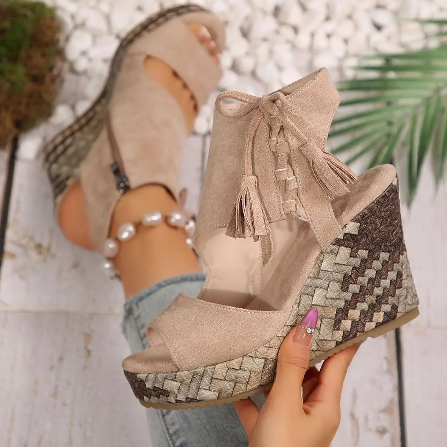 Orthopedic Wedge Sandals for Women 2025 High Heel Open Toe Thick Sole Comfortable Outdoor Footwear Fashionable Ventilation Wedge Shoes Boho Beach Summer Espadrilles Dressy Ankle Strap Platform Sandals