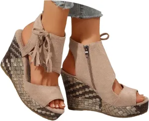Orthopedic Wedge Sandals for Women 2025 High Heel Open Toe Thick Sole Comfortable Outdoor Footwear Fashionable Ventilation Wedge Shoes Boho Beach Summer Espadrilles Dressy Ankle Strap Platform Sandals