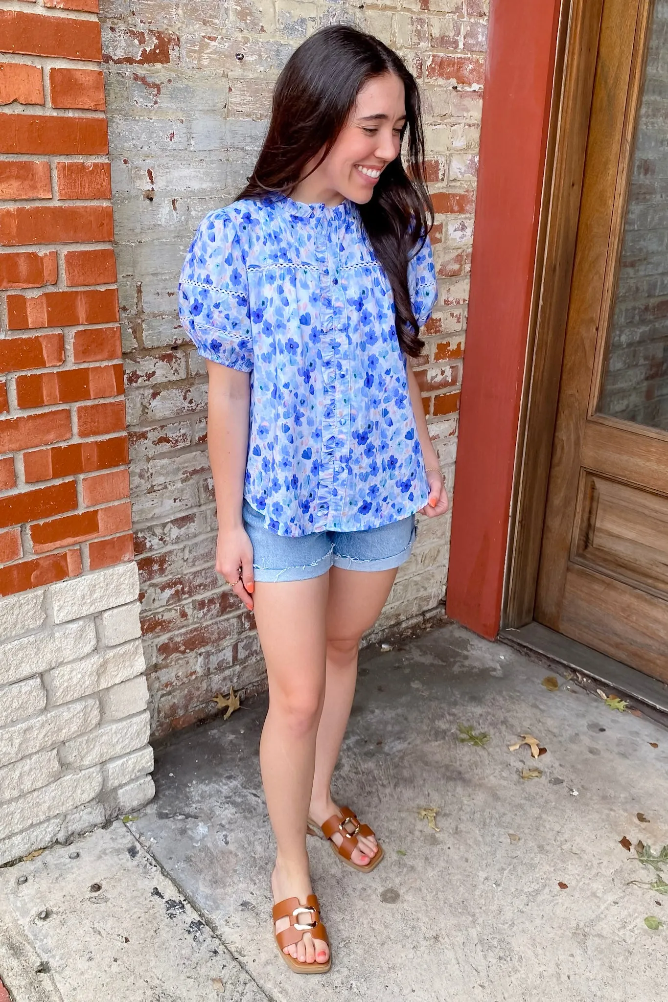 Petal Days Blue Floral Print Top