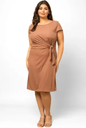 Plus Size Short Sleeve Side Waist Tie Dress