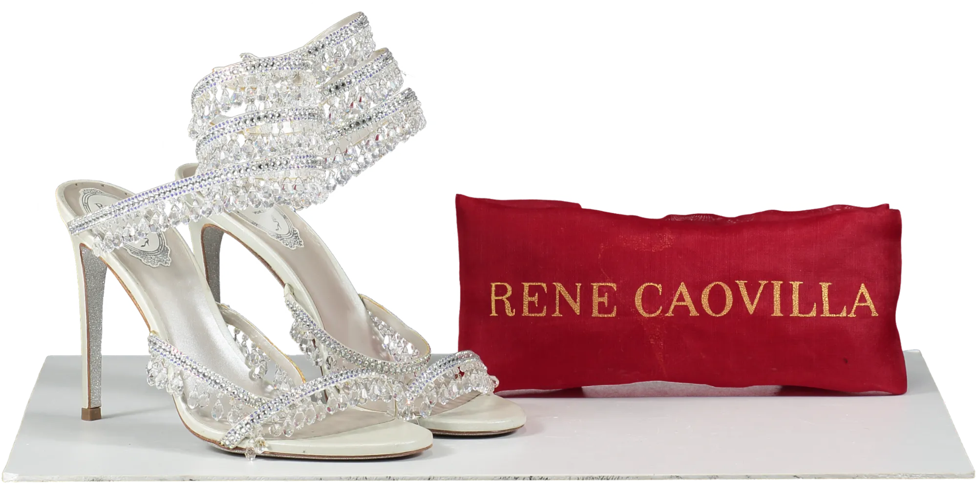 Ren Caovilla White Chandelier Bead-embellished Leather Heeled Sandals UK 5.5 EU 38.5 