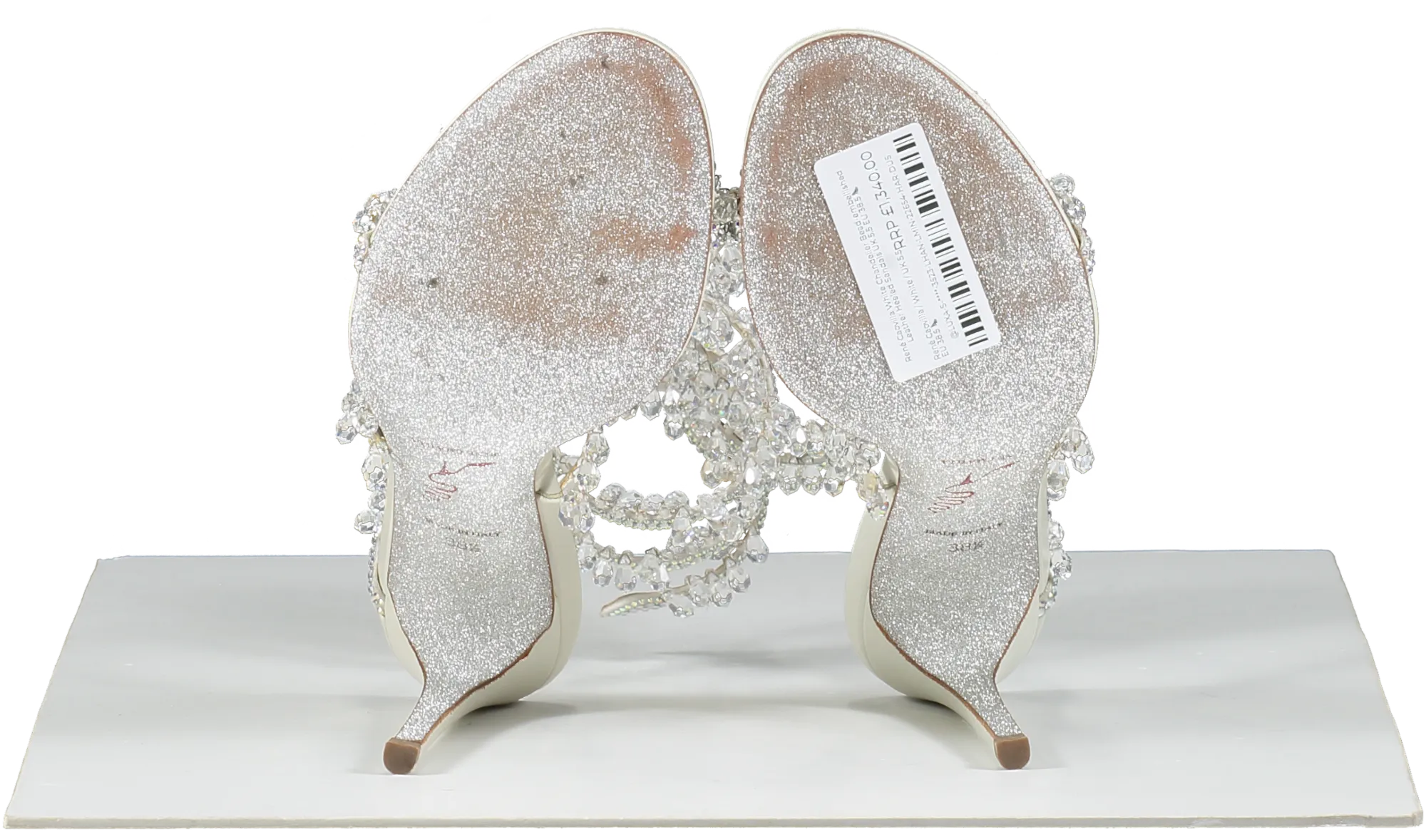 Ren Caovilla White Chandelier Bead-embellished Leather Heeled Sandals UK 5.5 EU 38.5 