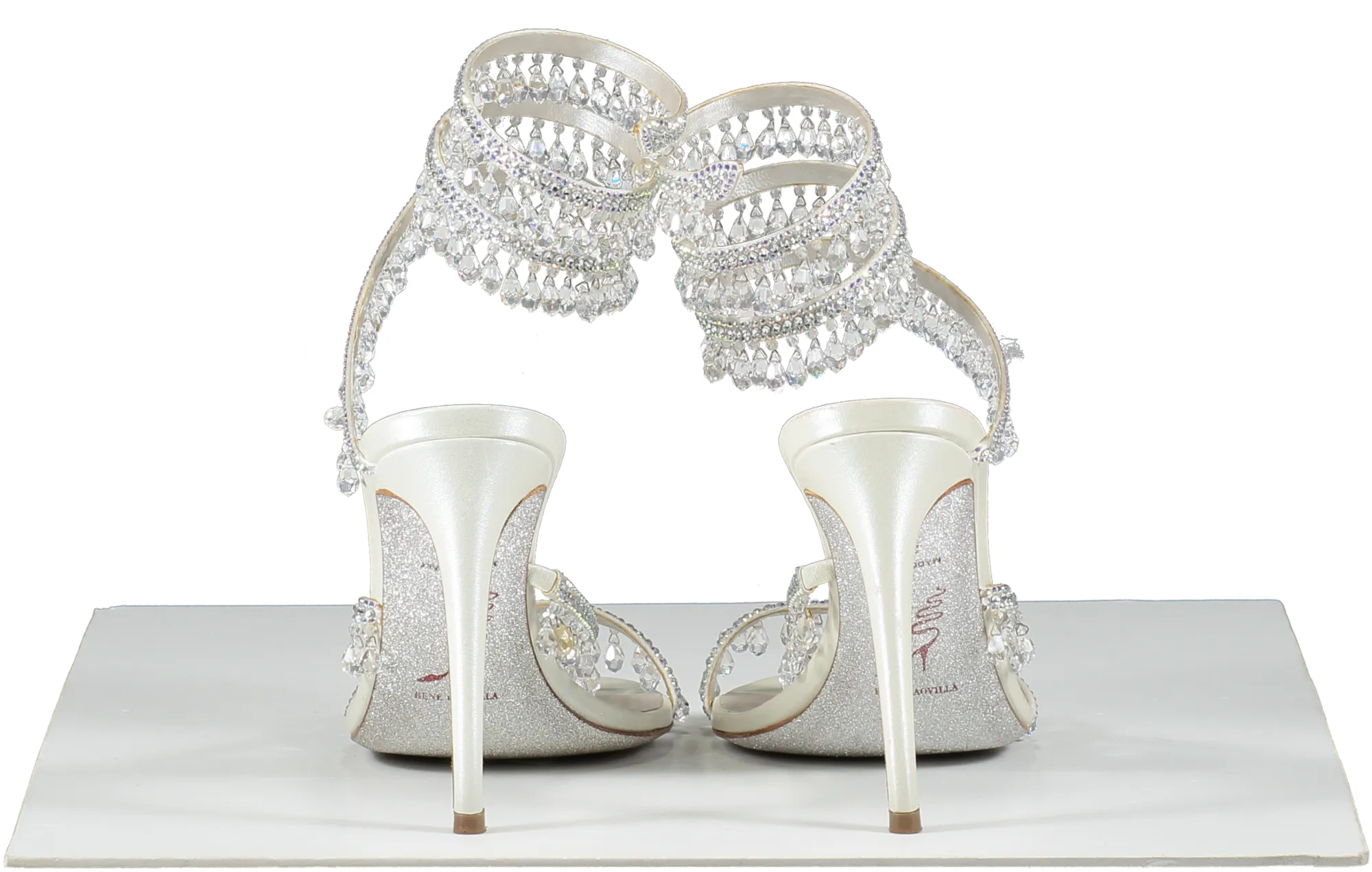 Ren Caovilla White Chandelier Bead-embellished Leather Heeled Sandals UK 5.5 EU 38.5 