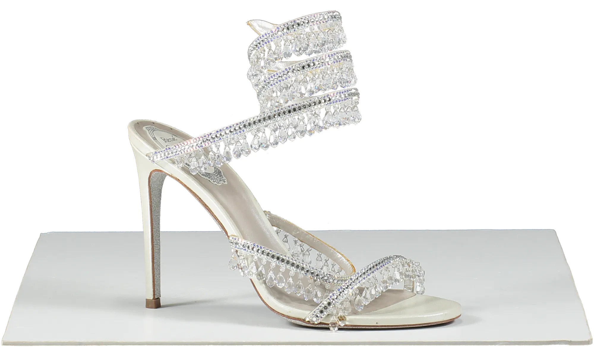 Ren Caovilla White Chandelier Bead-embellished Leather Heeled Sandals UK 5.5 EU 38.5 