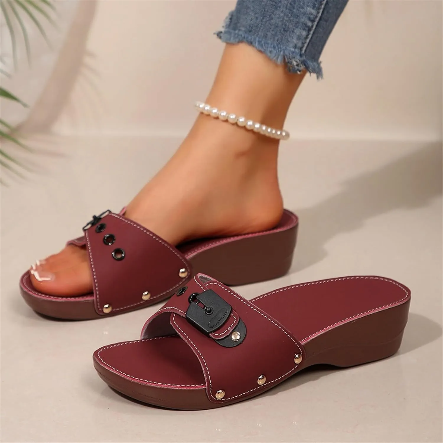 Sandals Wedge Shoes for Women Orthopedic Comfortable Arch Support Platform Wedge Summer Slides Leather Sandals