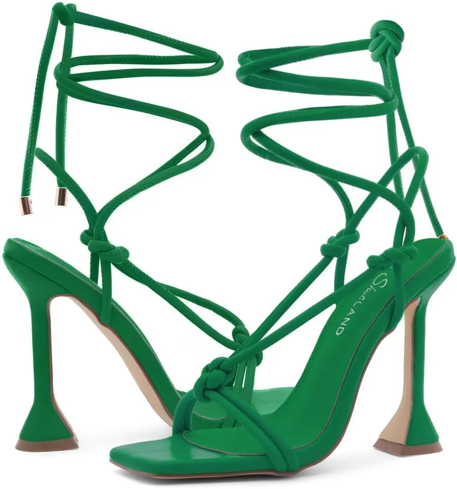 Shoe Land SL-Melody Women's Lace-Up Heels, Dressy Strappy High Heel Sandals, Square Open Toe with Tie-Up Ankle Wrap  Stiletto Heels for Prom, Party, and Wedding