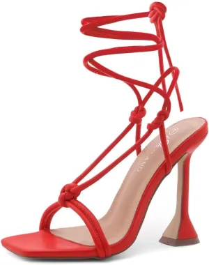 Shoe Land SL-Melody Women's Lace-Up Heels, Dressy Strappy High Heel Sandals, Square Open Toe with Tie-Up Ankle Wrap  Stiletto Heels for Prom, Party, and Wedding