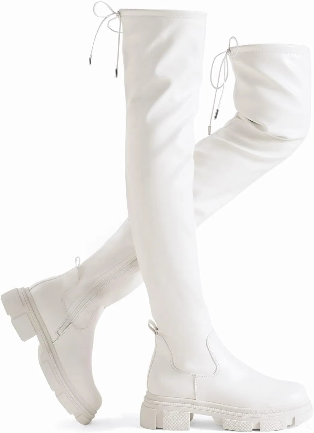 Shoe'N Tale Thigh High Knit Sock Boots Round Toe Mid Chunky Heel Stretch Over the Knee Boots for Women