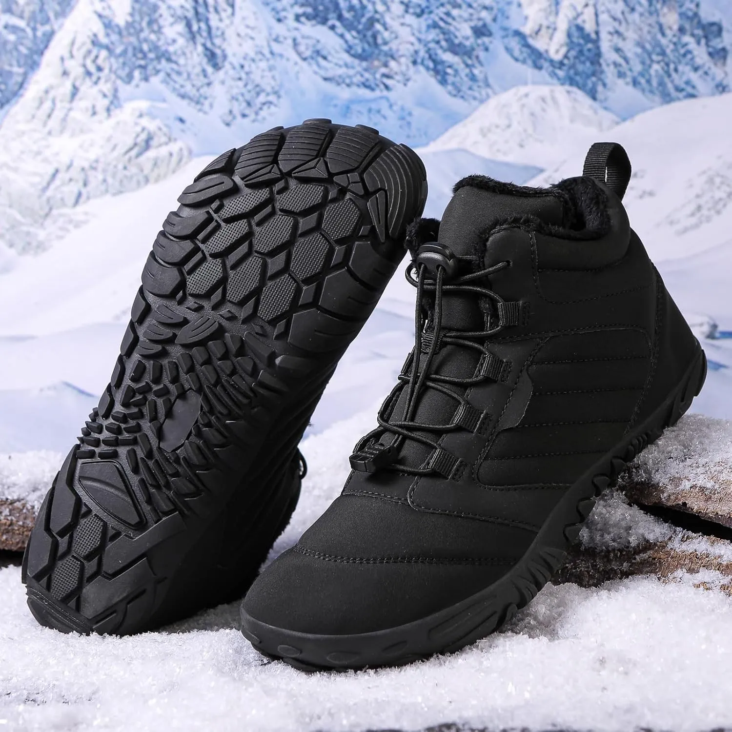 Snow Boots for Women Waterproof Comfortable Hiking Shoes Non Slip Wide Toe Box Sneakers Zero Drop Running Shoes Barefoot Boot Winter Snow Booties Faux Leather Fur Warm Boots Outdoor Running Shoe