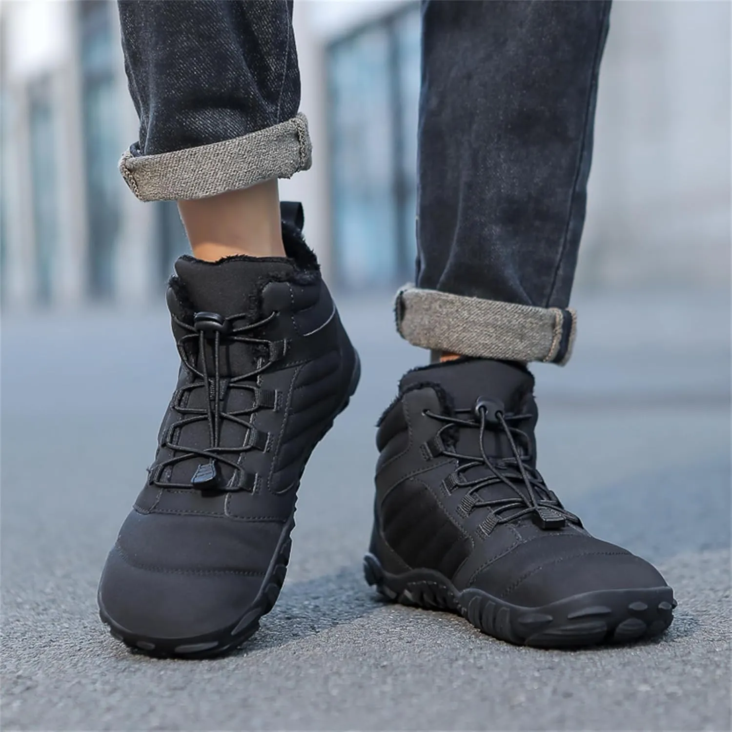 Snow Boots for Women Waterproof Comfortable Hiking Shoes Non Slip Wide Toe Box Sneakers Zero Drop Running Shoes Barefoot Boot Winter Snow Booties Faux Leather Fur Warm Boots Outdoor Running Shoe