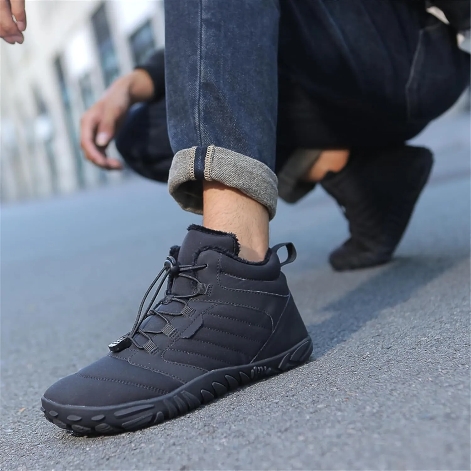 Snow Boots for Women Waterproof Comfortable Hiking Shoes Non Slip Wide Toe Box Sneakers Zero Drop Running Shoes Barefoot Boot Winter Snow Booties Faux Leather Fur Warm Boots Outdoor Running Shoe