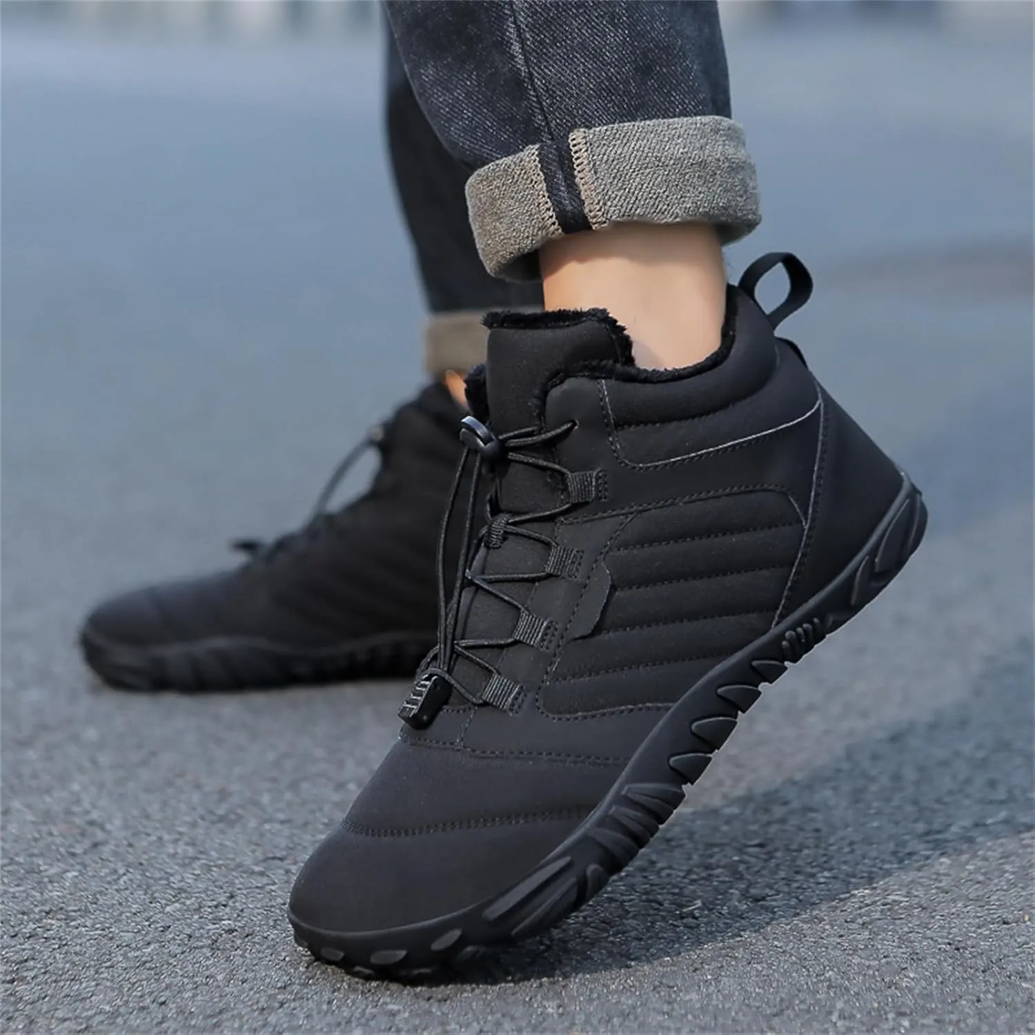 Snow Boots for Women Waterproof Comfortable Hiking Shoes Non Slip Wide Toe Box Sneakers Zero Drop Running Shoes Barefoot Boot Winter Snow Booties Faux Leather Fur Warm Boots Outdoor Running Shoe