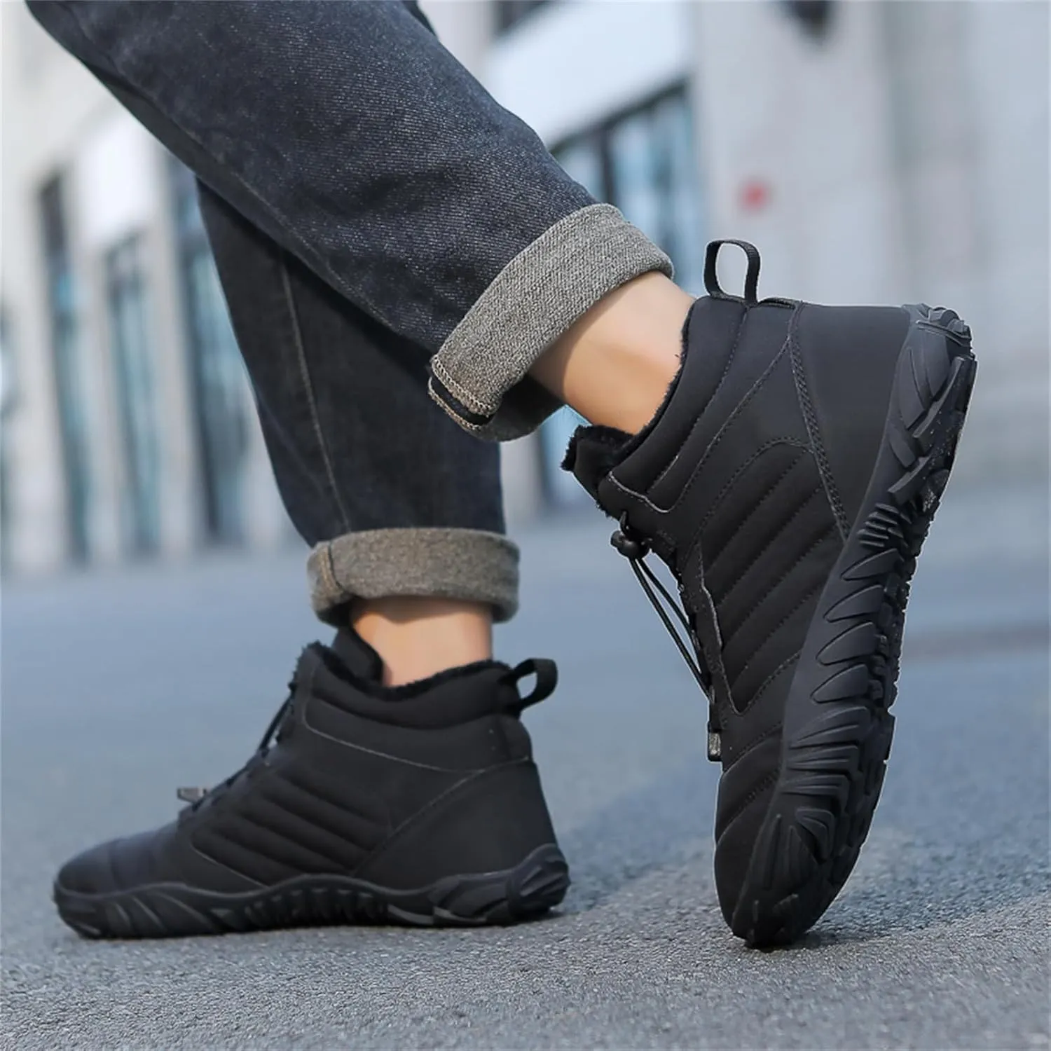 Snow Boots for Women Waterproof Comfortable Hiking Shoes Non Slip Wide Toe Box Sneakers Zero Drop Running Shoes Barefoot Boot Winter Snow Booties Faux Leather Fur Warm Boots Outdoor Running Shoe