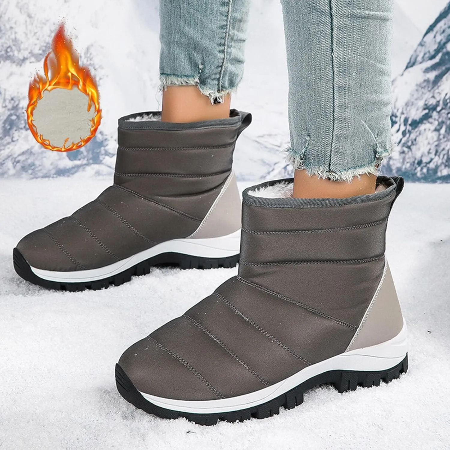 Snow Boots for Women Waterproof Winter Boots Non Slip Fuzzy Fur Booties Casual Slip on Ankle Boots Outdoor Sneakers Winter Shoes