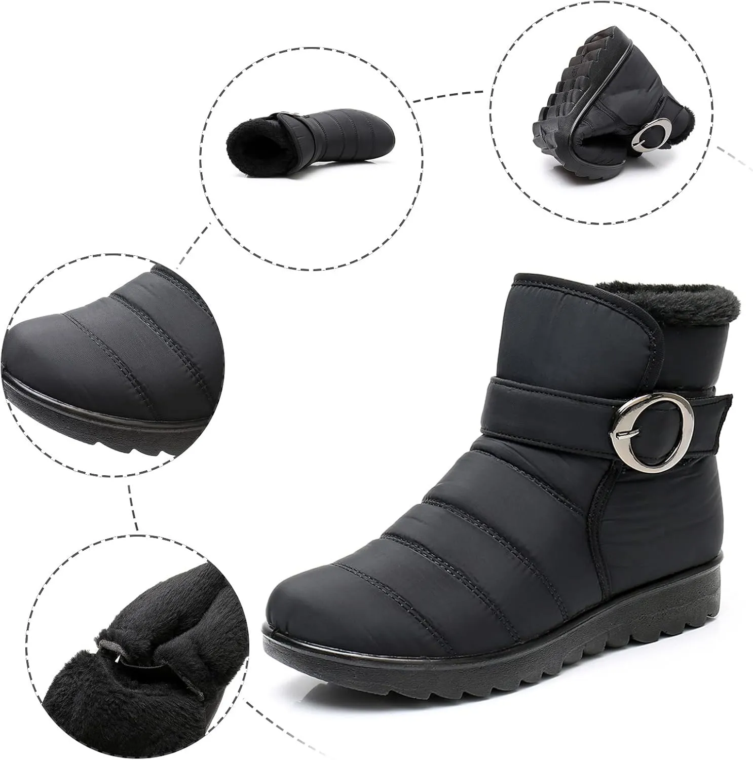 Snow Boots for Women Waterproof Winter Boots Non Slip Warm Fur Booties Lightweight Slip on Ankle Boots Outdoor Sneakers Winter Shoes