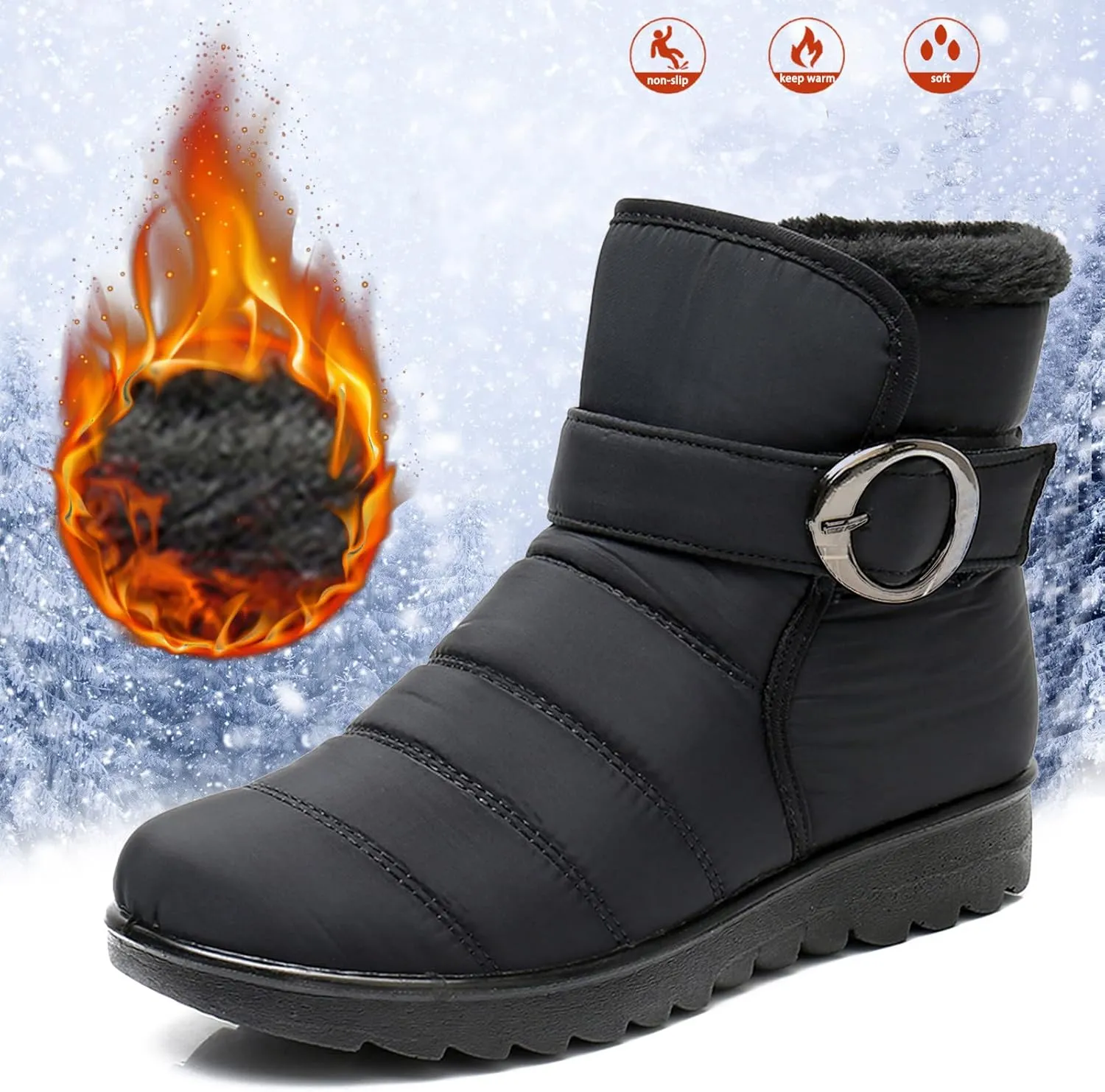 Snow Boots for Women Waterproof Winter Boots Non Slip Warm Fur Booties Lightweight Slip on Ankle Boots Outdoor Sneakers Winter Shoes