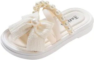 Summer Dress Shoes for Kid/Big Kid Children Shoes Comfortable Soft Soled Slippers Fashionable Bow Tie Pearl Beach Sandals And Slippers