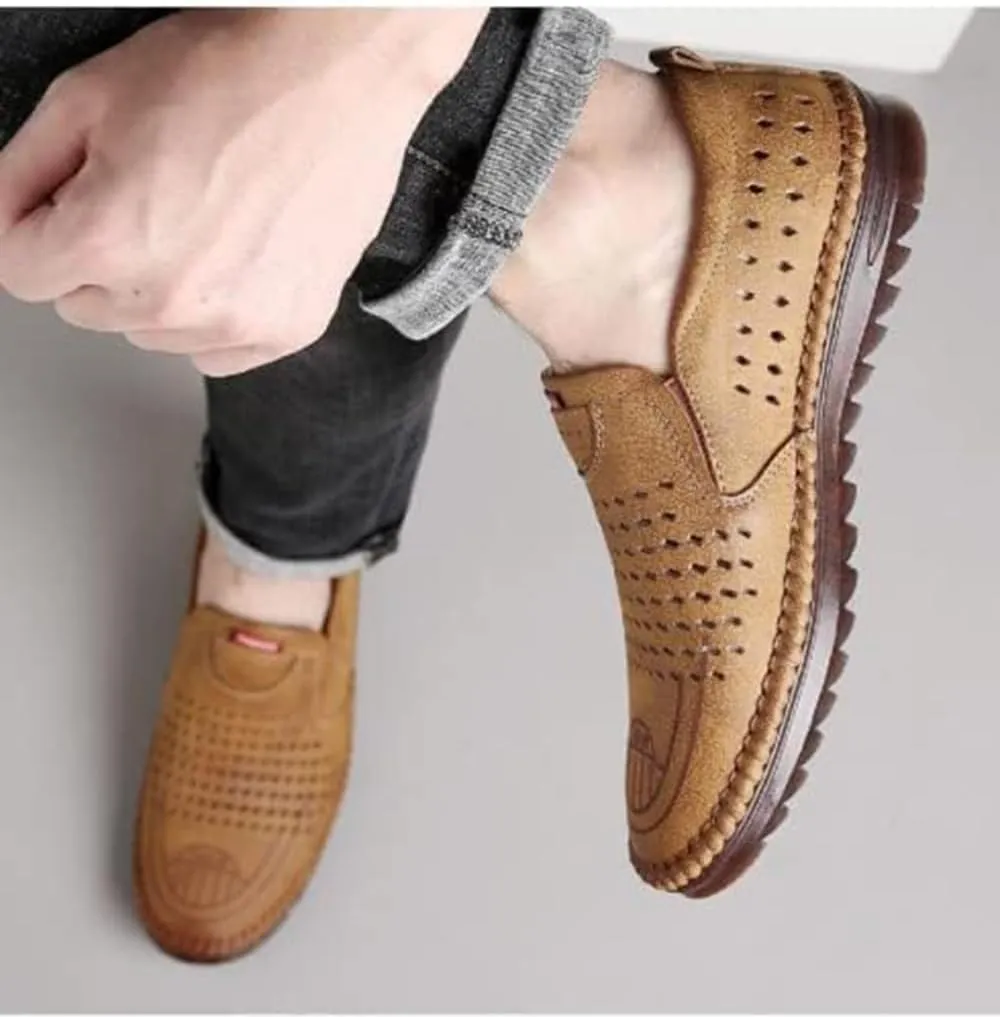 TangDao Mens Loafers, Leather Slip On Moccasins Penny Loafers, Breathable Driving Walking Lightweight Casual Shoes