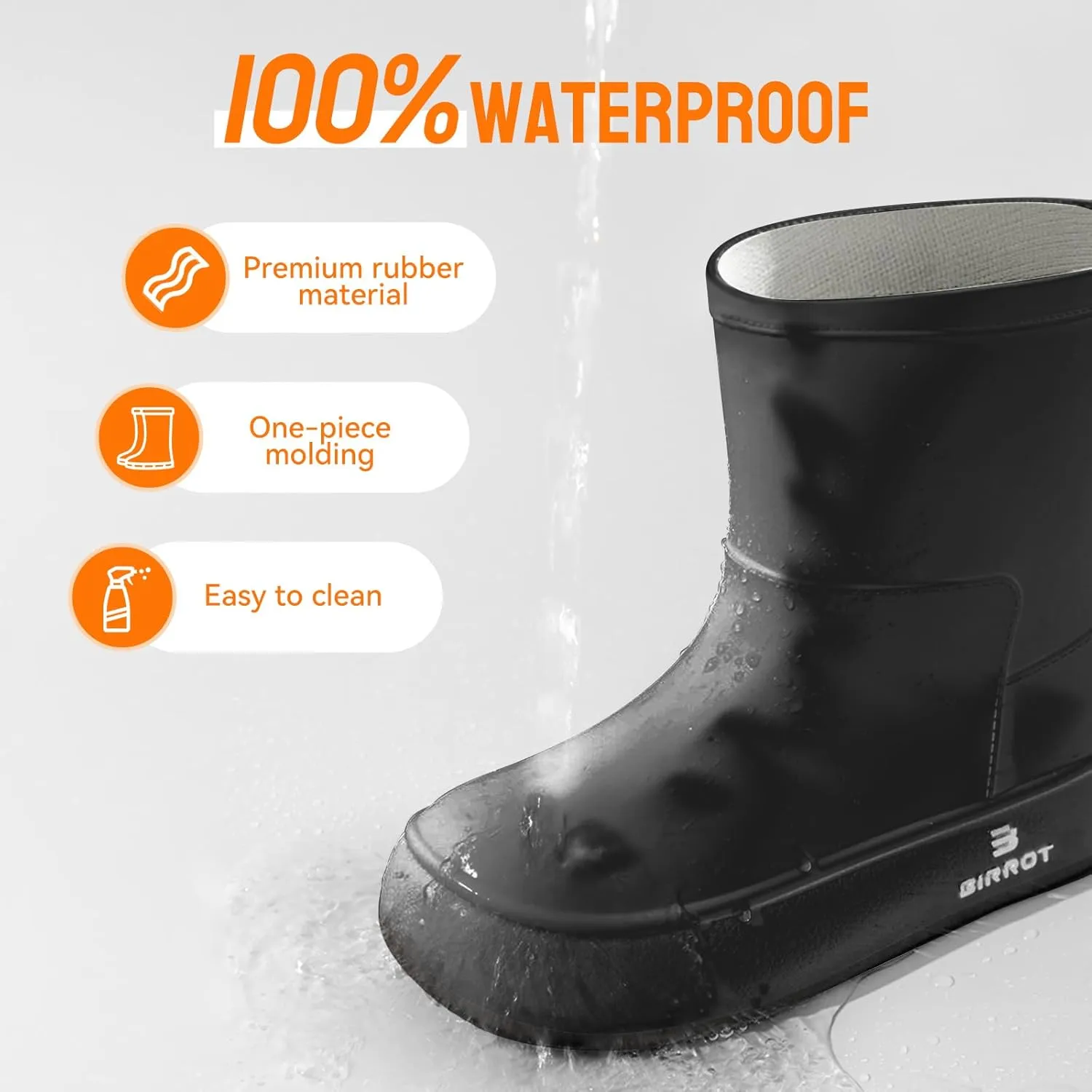 Tmore Womens Rain Boots Waterproof Rubber Boots Fashion Mid Calf Garden Shoes Slip on Rainboots with Comfort Insoles Lightweight Outdoor Work Boots