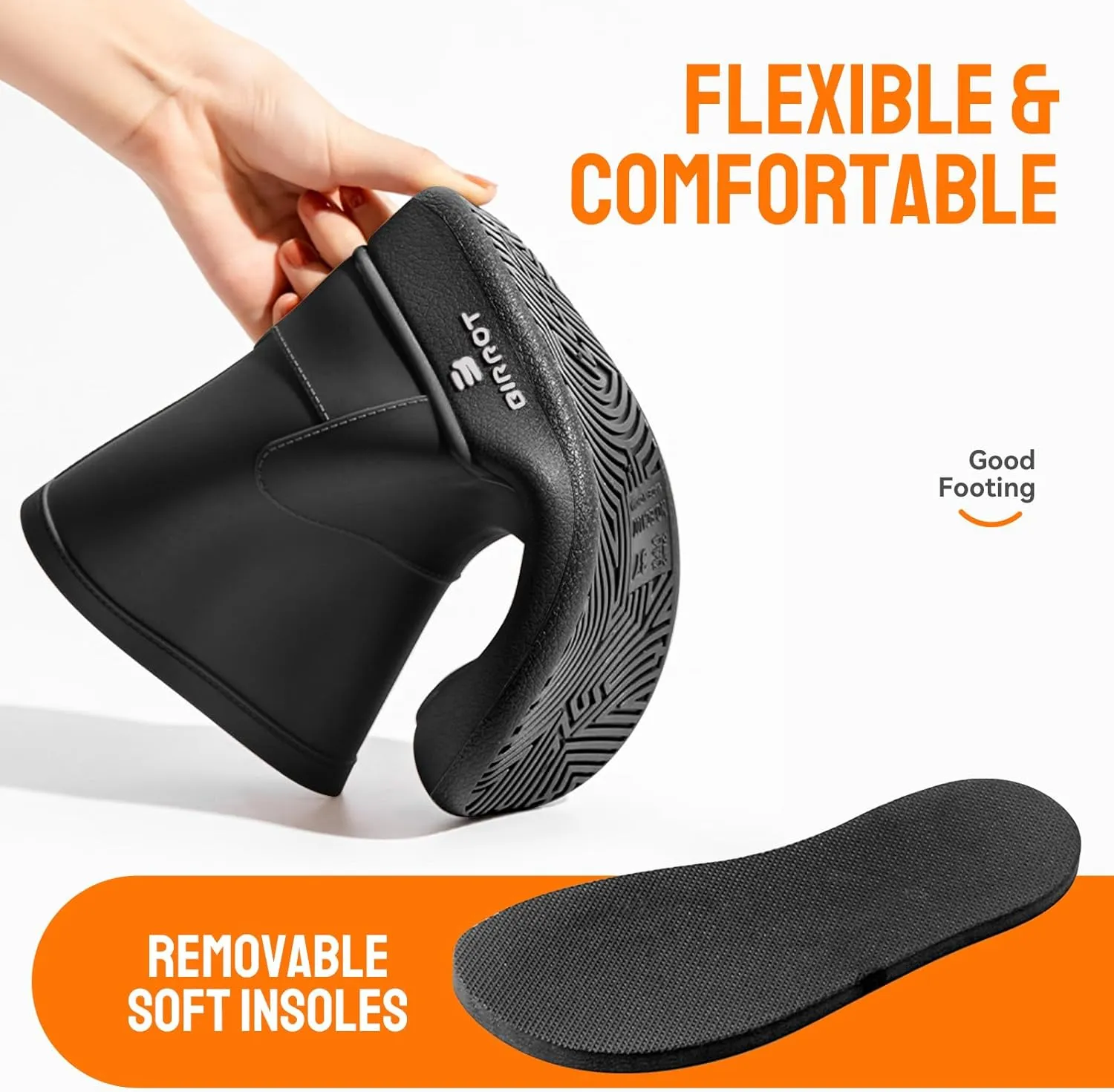Tmore Womens Rain Boots Waterproof Rubber Boots Fashion Mid Calf Garden Shoes Slip on Rainboots with Comfort Insoles Lightweight Outdoor Work Boots