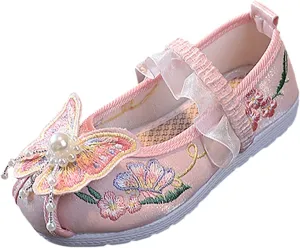 Toddler Girls Sneakers Girls Flat Bottomed Embroidered Sandals Fashionable Antique Costume Children No Heels Sport Shoes