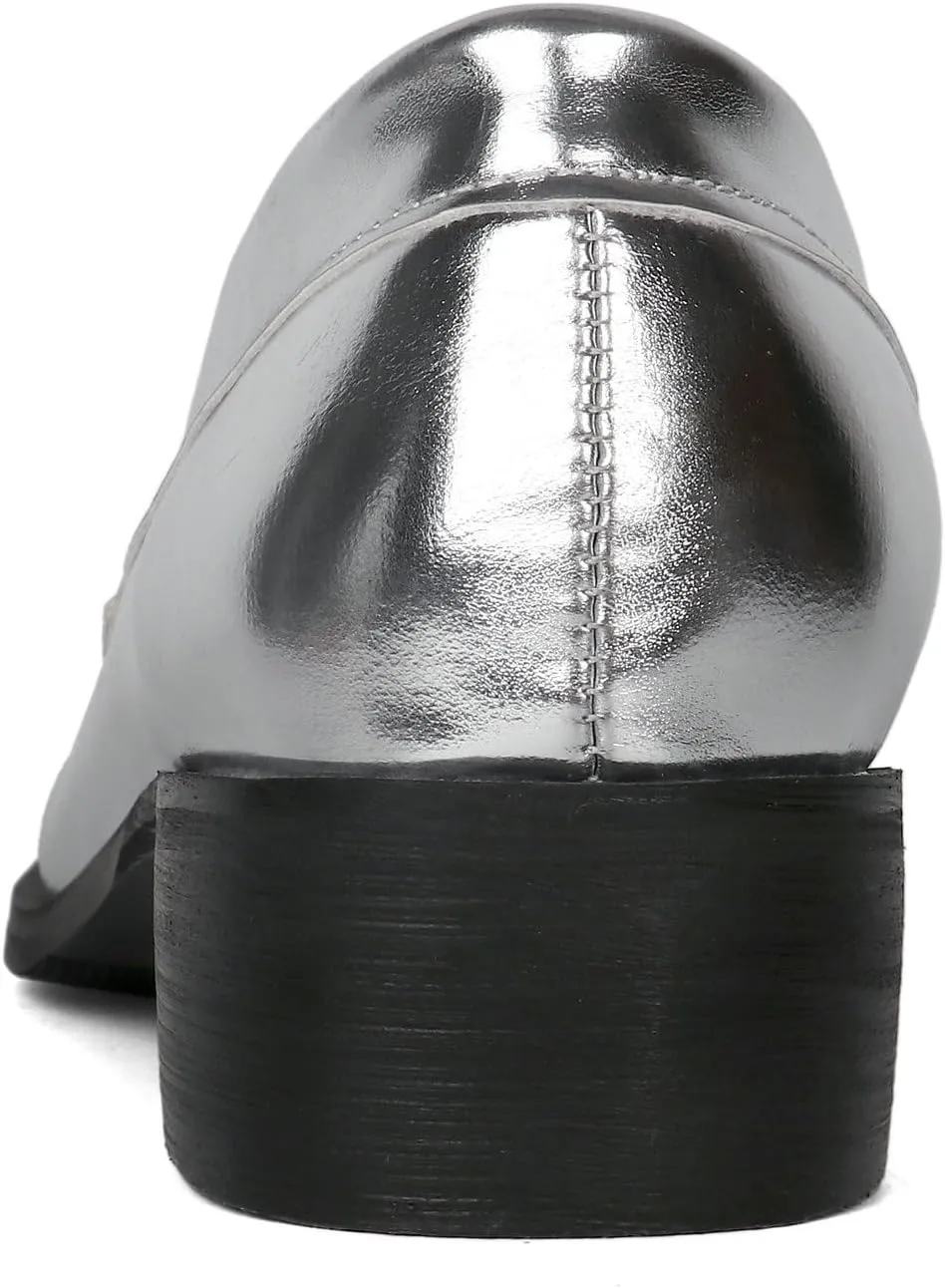 UniqueStride Womens Loafers Flat Shoes Patent Leather Platform Low Chunky Heel Classic Round Toe Pumps