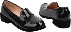 UniqueStride Womens Loafers Flat Shoes Patent Leather Platform Low Chunky Heel Classic Round Toe Pumps