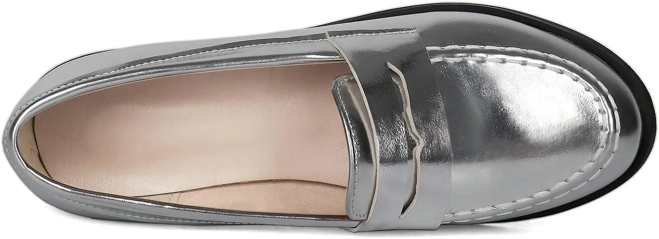 UniqueStride Womens Loafers Flat Shoes Patent Leather Platform Low Chunky Heel Classic Round Toe Pumps