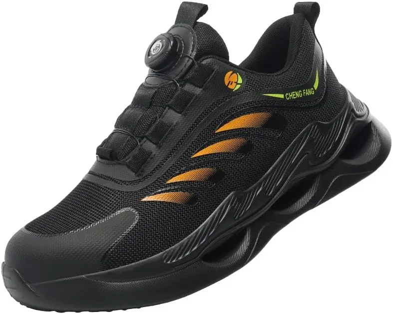 Unisex Adult Steel Toe Industrial & Construction Shoes, Black, Puncture Resistant, Air Cushioned, Steel Toe, Button Closure, Casual, Athletic Shoe