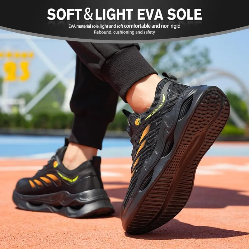 Unisex Adult Steel Toe Industrial & Construction Shoes, Black, Puncture Resistant, Air Cushioned, Steel Toe, Button Closure, Casual, Athletic Shoe
