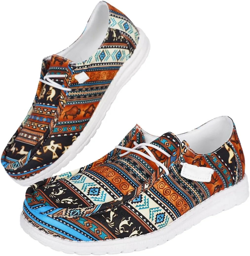 Unisex Loafers for Men & Women  Wide Width Slip-On Aztec Print Boat Deck Shoes, Lightweight Comfort Walking Shoes (US 6-11)