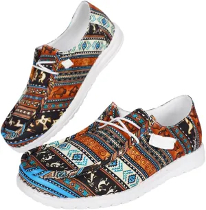 Unisex Loafers for Men & Women  Wide Width Slip-On Aztec Print Boat Deck Shoes, Lightweight Comfort Walking Shoes (US 6-11)