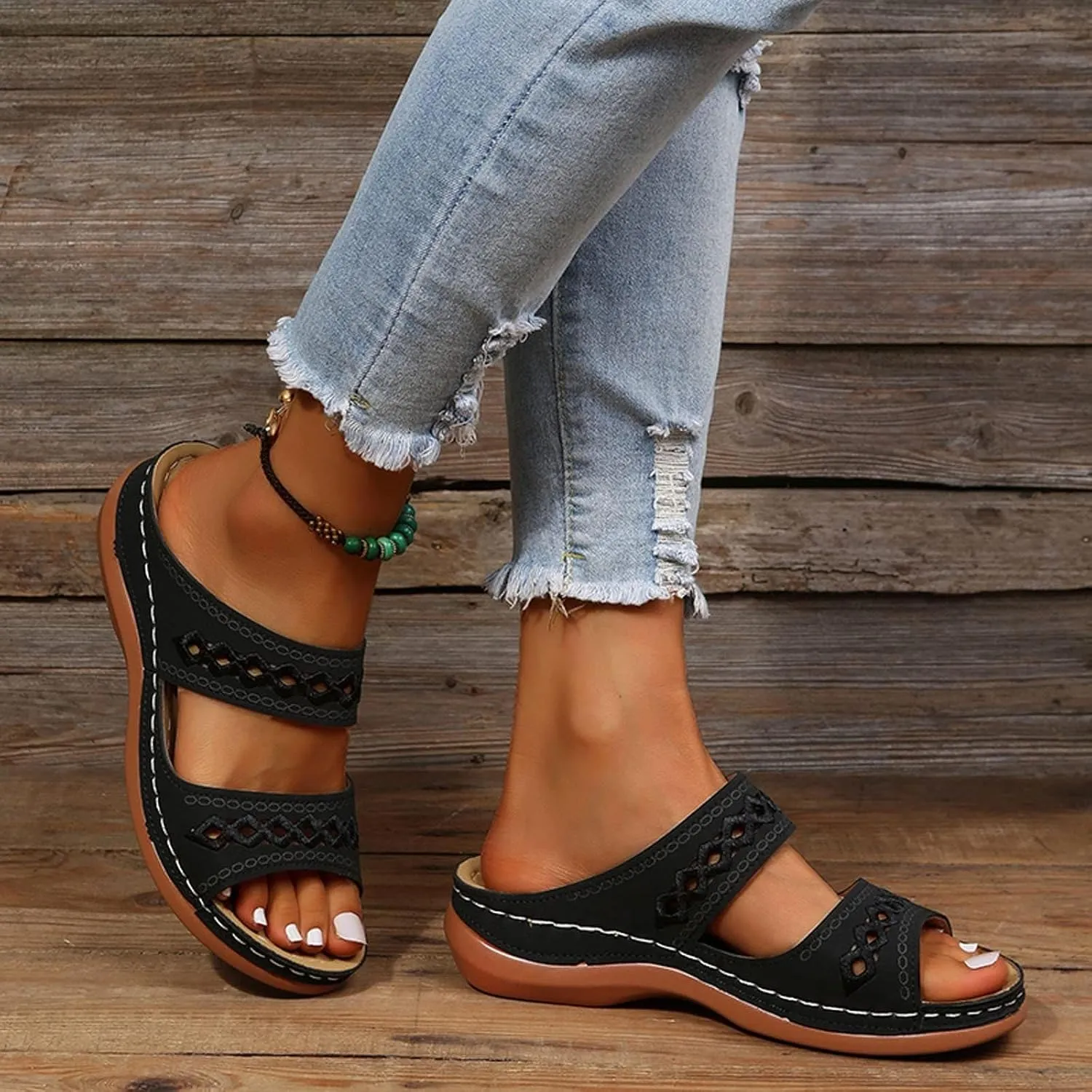 Wedge Sandals for Women Arch Support Comfortable Wide Width Open Toe Dress Shoes Slip On Slingback Orthopedic Supportive Slippers Dressy Walking Beach Breathable Lightweight Trendy Wedges Sandal