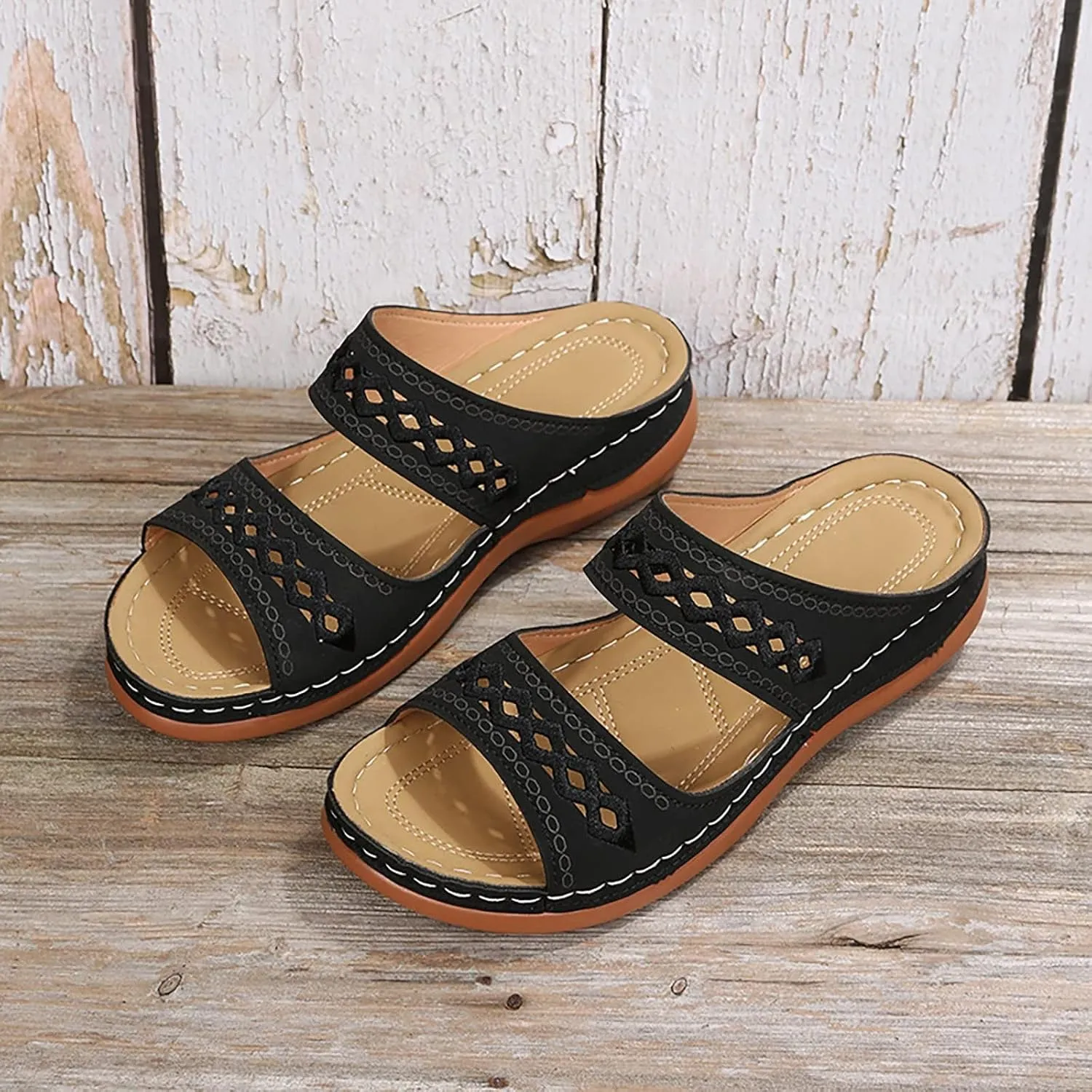 Wedge Sandals for Women Arch Support Comfortable Wide Width Open Toe Dress Shoes Slip On Slingback Orthopedic Supportive Slippers Dressy Walking Beach Breathable Lightweight Trendy Wedges Sandal