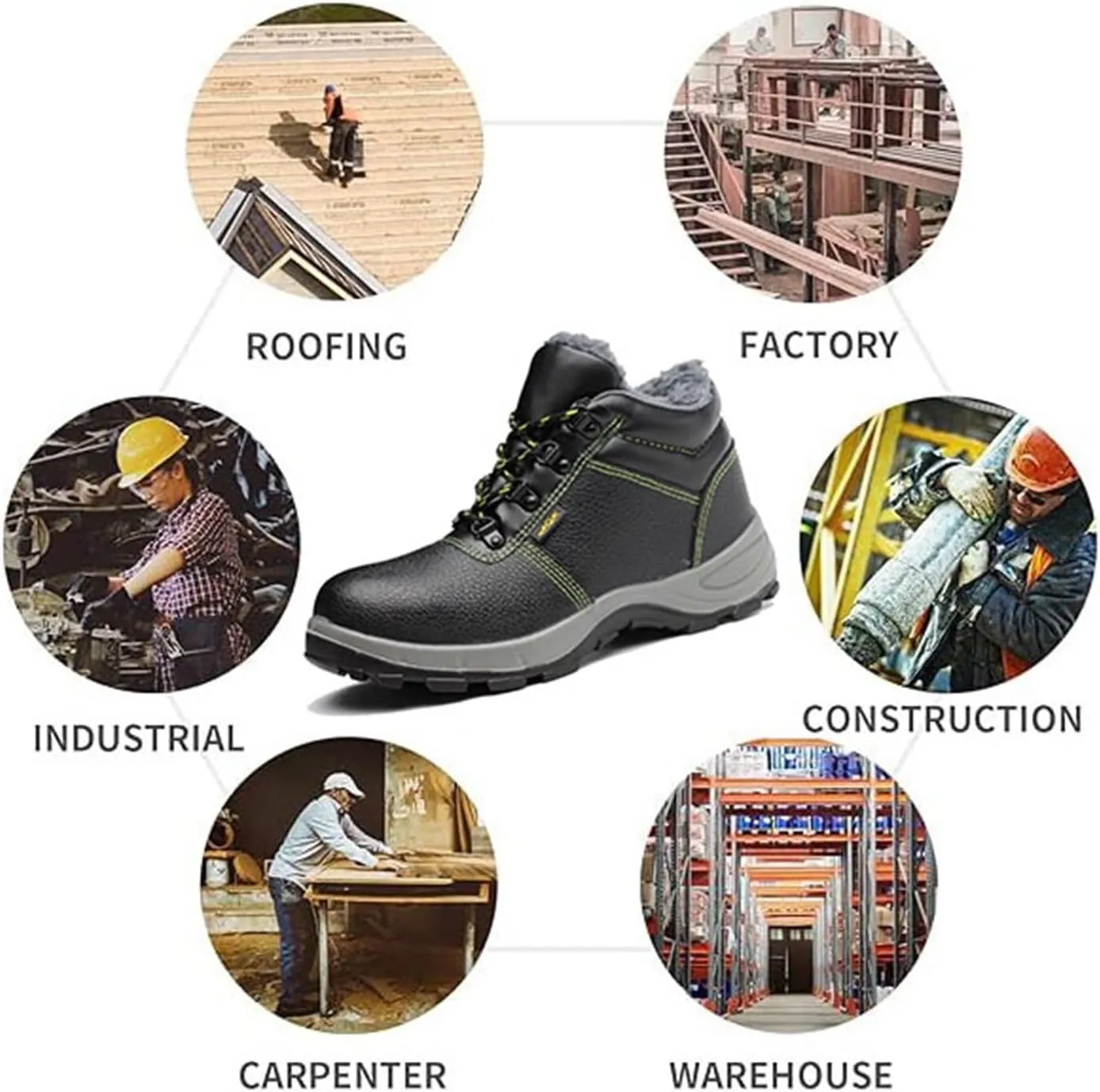 Winter Steel Toe Boots for Men, Mens Outdoor Winter Warm Non Slip Cozy Steel Safety Industrial Work Boot, Leather Breathable Indestructible Steel Toe Shoes, for Construction Industrial