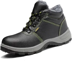 Winter Steel Toe Boots for Men, Mens Outdoor Winter Warm Non Slip Cozy Steel Safety Industrial Work Boot, Leather Breathable Indestructible Steel Toe Shoes, for Construction Industrial