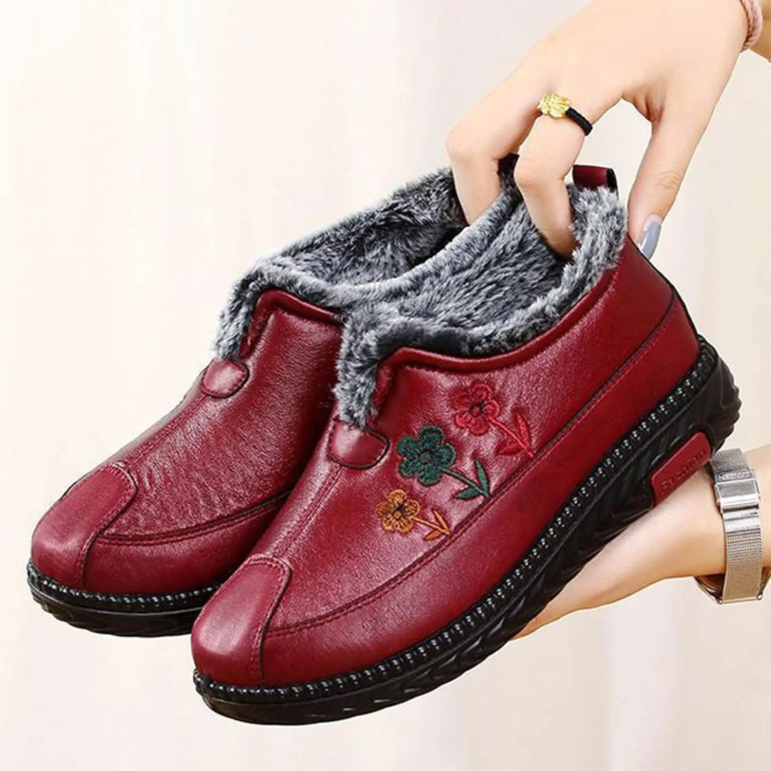 Women Snow Boots Waterproof Winter Boots Anti-slip Fur Lined Booties Lightweight Slip on Ankle Boots Outdoor Sneakers Winter Shoes