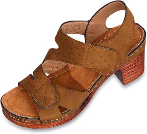 Women Summer Solid Hook Loop Casual Open Toe Square Heels Comfortable Beach Shoes Sandals Node Sandals for Women