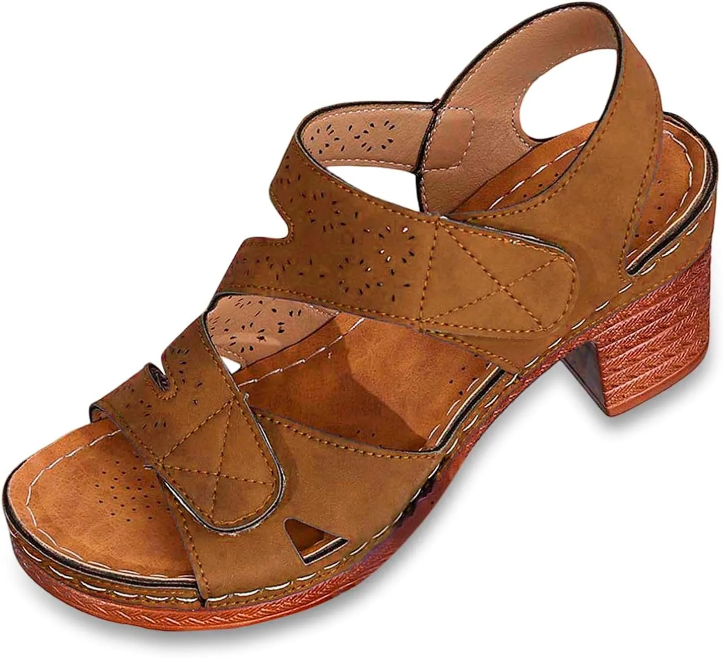 Women Summer Solid Hook Loop Casual Open Toe Square Heels Comfortable Beach Shoes Sandals Node Sandals for Women